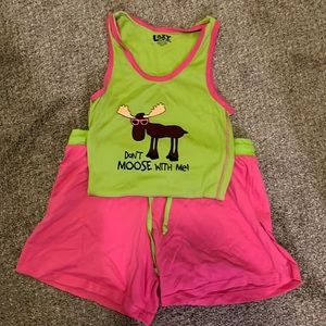 Medium Pink and Green Tank Top and Shorts Pajama Set